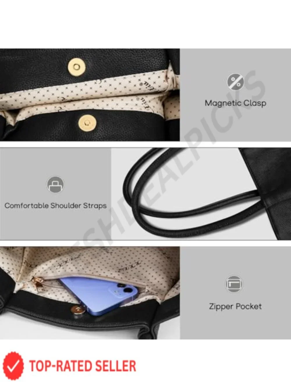 Vegan Leather Women's Tote Purse Large Capacity Work Travel Bag Laptop Shoulder